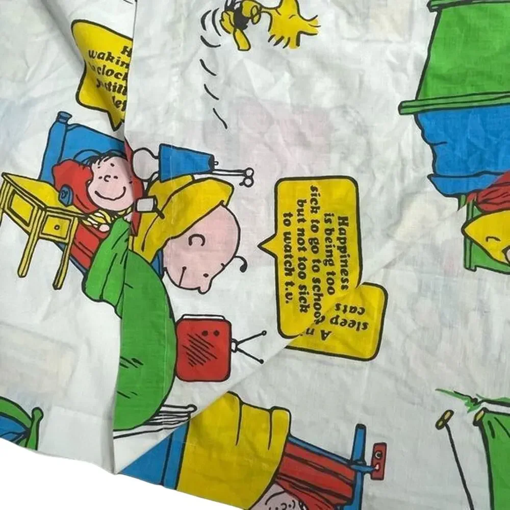 Vintage Peanuts Gang Flat Sheet Made in USA Muslin Fabric - Picture 8 of 8